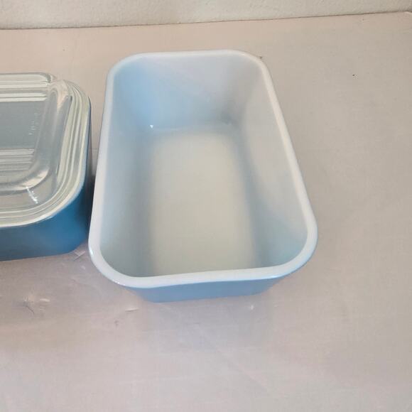Vintage PYREX Primary Blue Fridge 2 Containers ONE Lid 502-B 40s 50s Mid Century - Picture 5 of 16